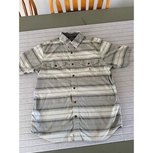 Carhartt Rugged Flex Mens Large Relaxed Fit Striped Short Sleeve Button Up Shirt